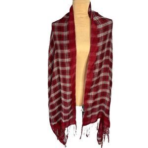 Brand New Bochi Accessories Women’s One Size Red Plaid Fringe Scarf Wrap